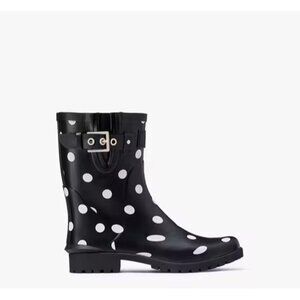 Kate Spade Women's Size 11B Carina Rain Boots Black/cream Polka Dots Pull-on